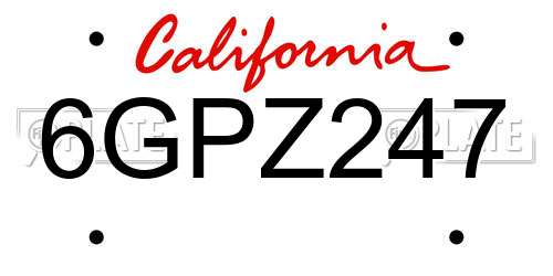 6GPZ247 California License Plate