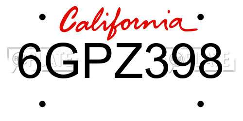 6GPZ398 California License Plate