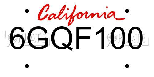 6GQF100 California License Plate