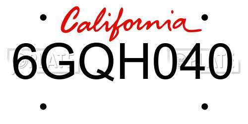 6GQH040 California License Plate