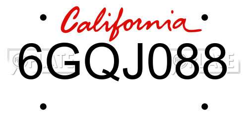 6GQJ088 California License Plate
