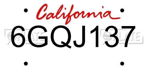 6GQJ137 California License Plate