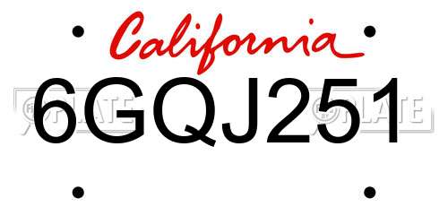6GQJ251 California License Plate