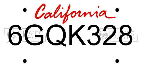 6GQK328 California License Plate