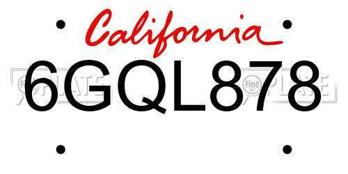 6GQL878 California License Plate