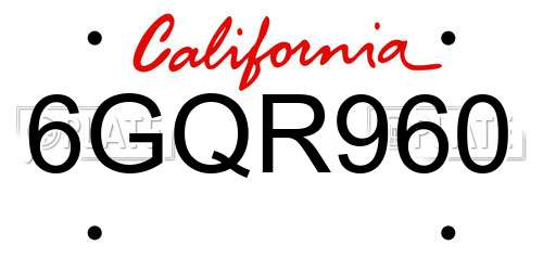 6GQR960 California License Plate