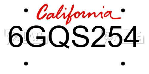 6GQS254 California License Plate