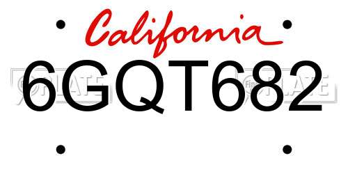 6GQT682 California License Plate
