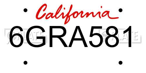 6GRA581 California License Plate