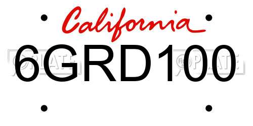 6GRD100 California License Plate