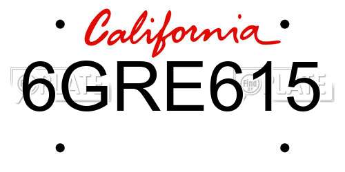 6GRE615 California License Plate