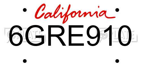 6GRE910 California License Plate