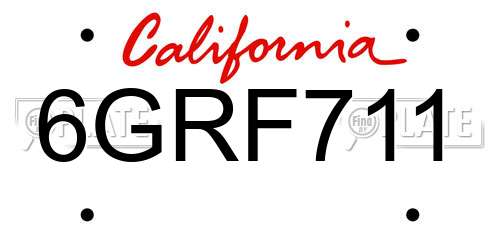 6GRF711 California License Plate