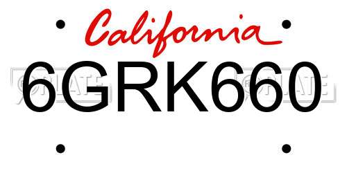 6GRK660 California License Plate