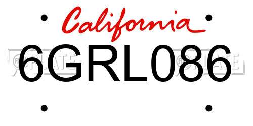 6GRL086 California License Plate