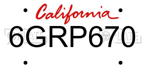 6GRP670 California License Plate