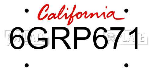 6GRP671 California License Plate