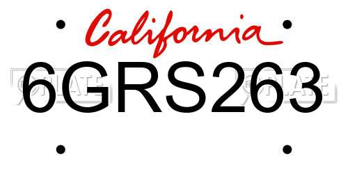 6GRS263 California License Plate