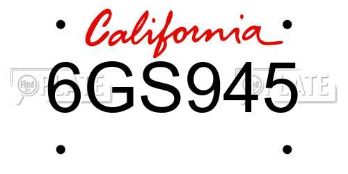 6GS945 California License Plate