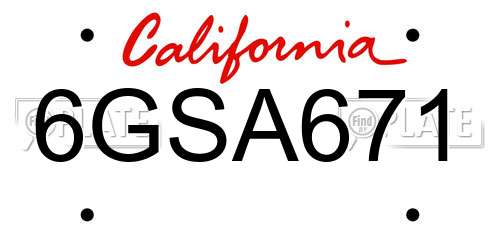 6GSA671 California License Plate