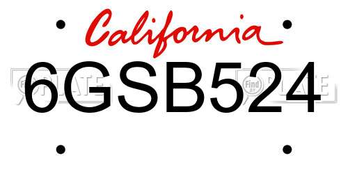 6GSB524 California License Plate