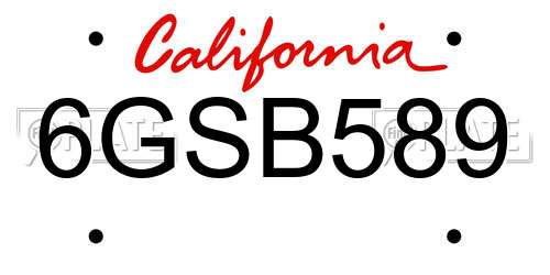 6GSB589 California License Plate