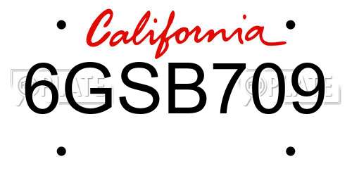 6GSB709 California License Plate