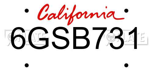 6GSB731 California License Plate
