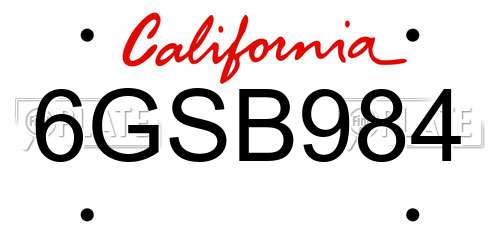 6GSB984 California License Plate