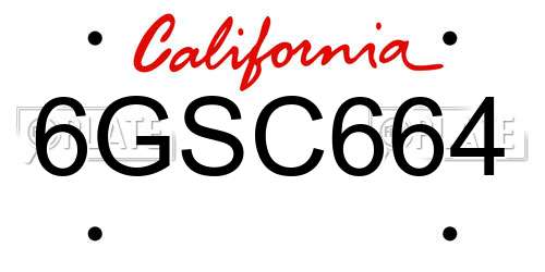 6GSC664 California License Plate