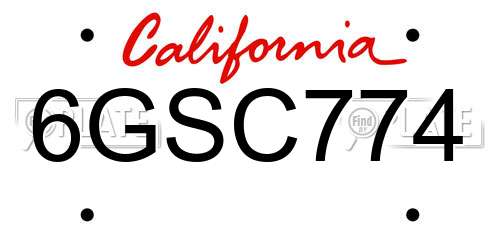 6GSC774 California License Plate