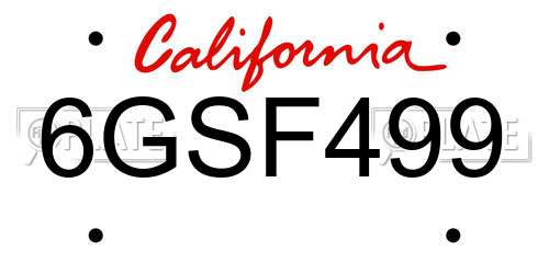 6GSF499 California License Plate