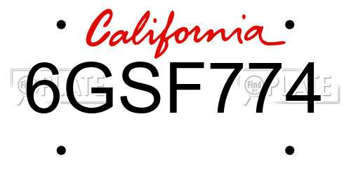 6GSF774 California License Plate