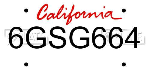 6GSG664 California License Plate