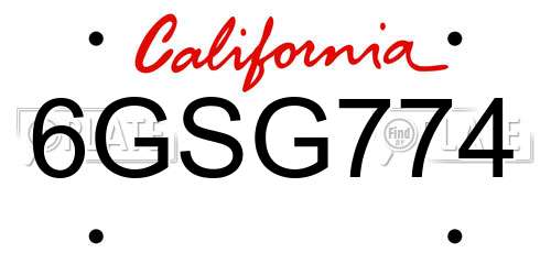6GSG774 California License Plate