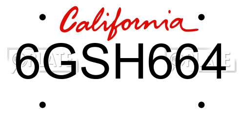 6GSH664 California License Plate