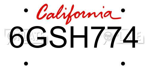 6GSH774 California License Plate