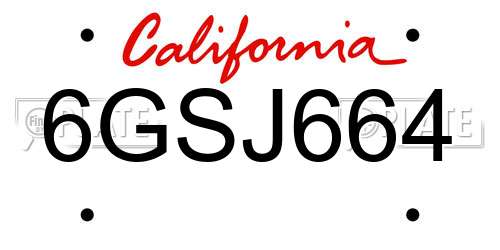 6GSJ664 California License Plate