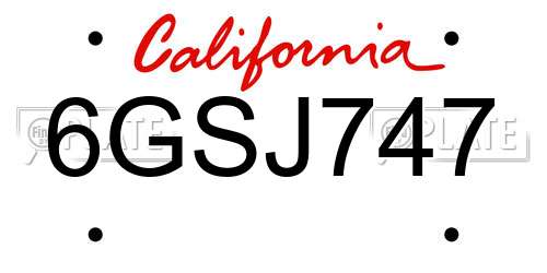 6GSJ747 California License Plate