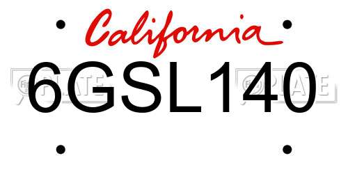 6GSL140 California License Plate