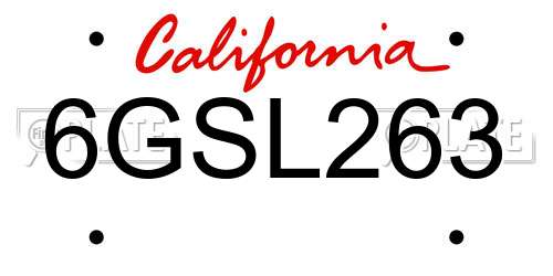 6GSL263 California License Plate