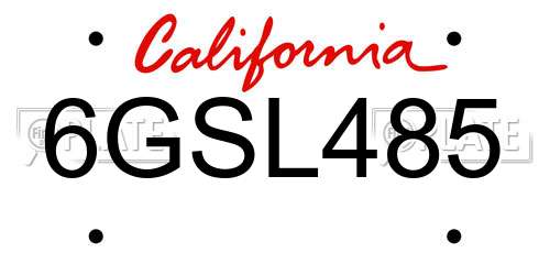 6GSL485 California License Plate