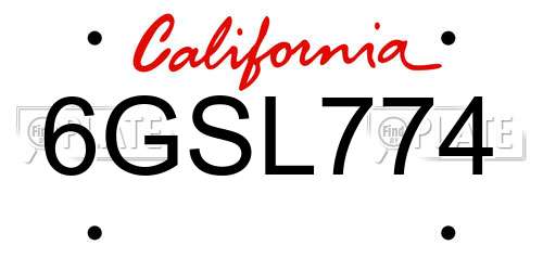 6GSL774 California License Plate