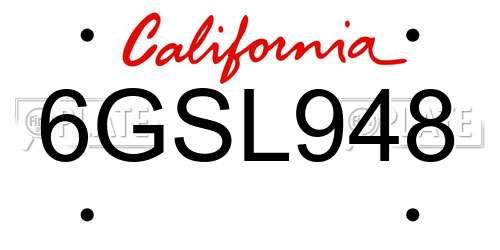 6GSL948 California License Plate