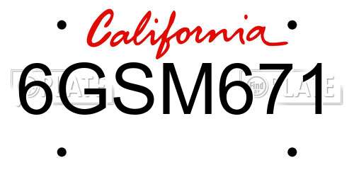 6GSM671 California License Plate