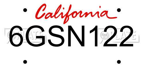 6GSN122 California License Plate
