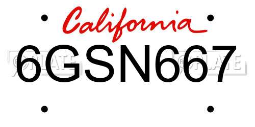 6GSN667 California License Plate