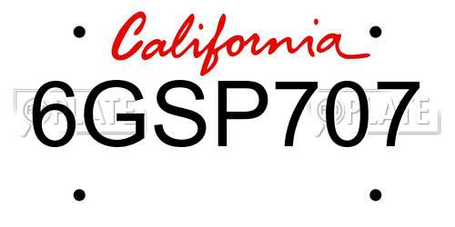 6GSP707 California License Plate