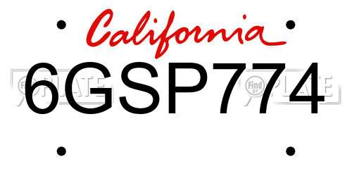 6GSP774 California License Plate