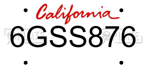 6GSS876 California License Plate